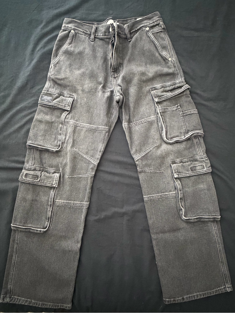 PacSun Men's Washed Black Cargo Pants with Utility Pockets
